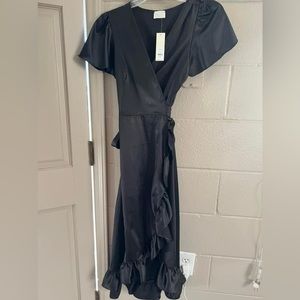 Boutique black short sleeve silk dress